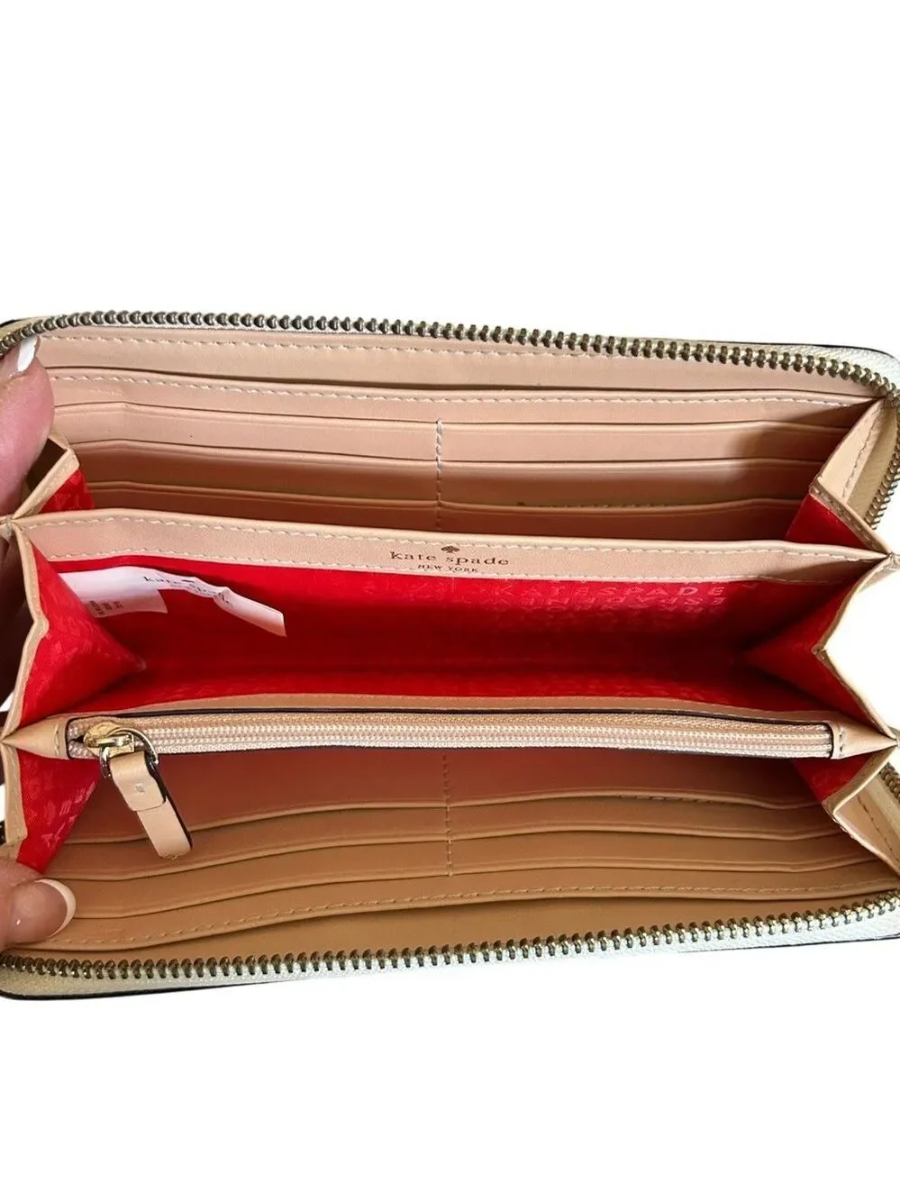 Kate Spade Neda Grand Street Cream and Black Pebbled Leather Zip Around Wallet